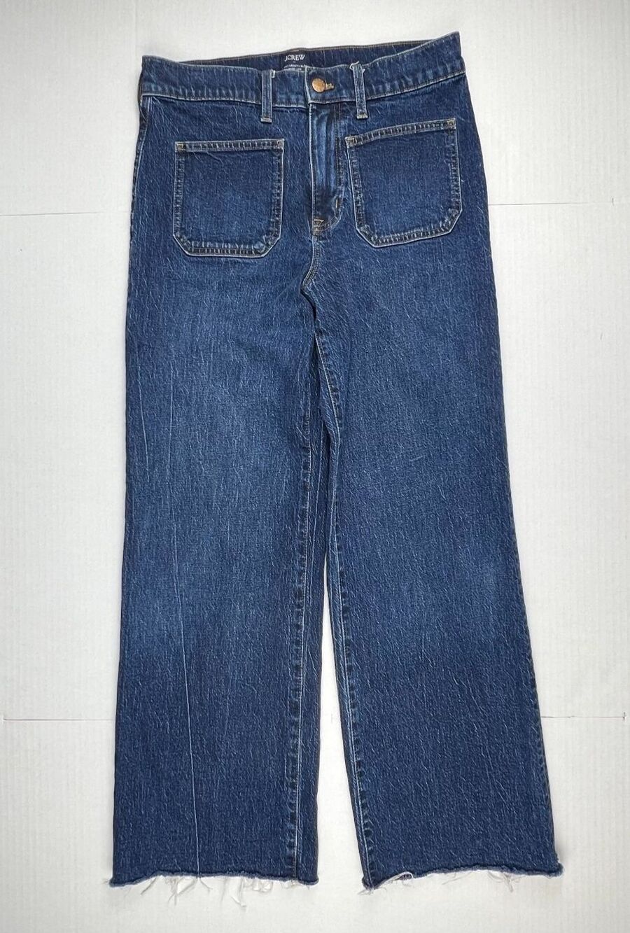 J.Crew Jeans Full Length Slim Wide Leg Women's 27 Blue Denim Frayed Raw Hem